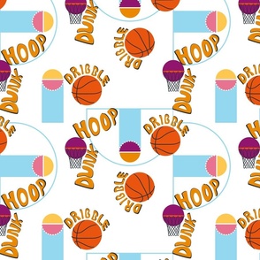 Basketball Graffiti- Balls and Hoops Typography- Retro Colorful Sport on White- Regular Scale