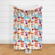 Abstract Basketball Court- Retro Colorful Sport on White- Large Scale
