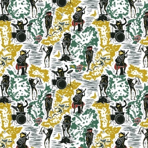 Croak Band 2.0- Frogs Jamming Session in the Amazon Forest- Block Print- Regular Scale 