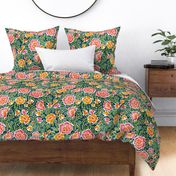 Whimsical Block Print Floral- Colorful Spring- Large Scale