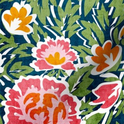 Whimsical Block Print Floral- Colorful Spring- Large Scale