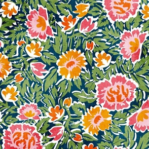 Whimsical Block Print Floral- Colorful Spring- Large Scale