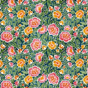Whimsical Block Print Floral- Colorful Spring- Regular Scale