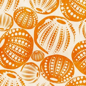 Ocean Harmony- Sea Urchin Shells- Orange on Sand White- Large Scale