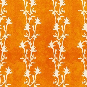 Seaweed Nouveau- Vines- Sand White on Orange- Large Scale