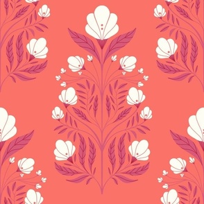 floral art nouveau wallpaper red white coral pink Honeysuckle