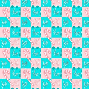 Ho Ho Candy Cane Checkers -- Pink and Blue Christmas Checks with Candy Canes -- Pink and Blue Christmas Collection -- 4.17in x 4.17in repeat -- 150dpi (Full Scale)