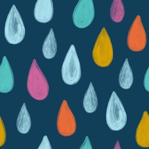 Raindrops - Colorful on Navy