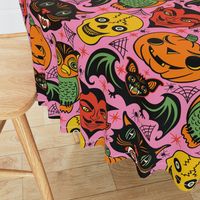 Spooky Season - All Hallows Eve - Cute Retro Halloween Monsters - Pink - JUMBO