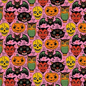 Spooky Season - All Hallows Eve - Cute Retro Halloween Monsters - Pink - MEDIUM