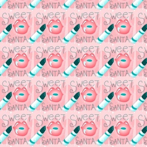 Sweet Santa -- Lips and Lipstick in Pink and Blue -- Pink and Blue Christmas Collection -- 4.17in x 4.17in repeat -- 150dpi (Full Scale)