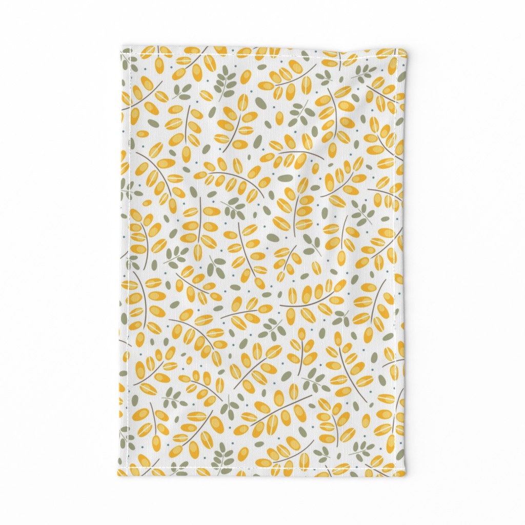 Twigs yellow on white // normal scale 0002 B //  twig leaves leaf dots yellow green gray-green 