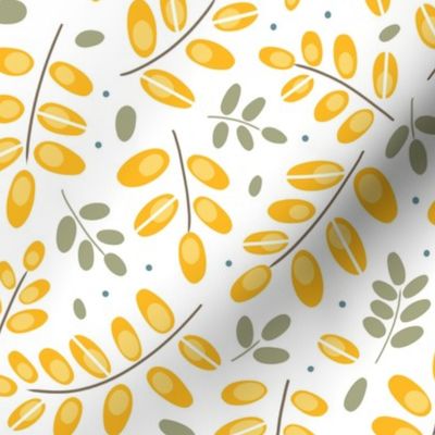 Twigs yellow on white // normal scale 0002 B //  twig leaves leaf dots yellow green gray-green 