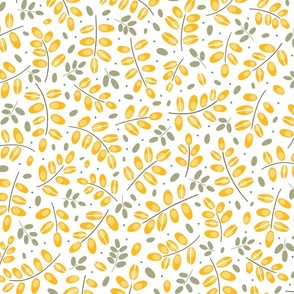 Twigs yellow on white // normal scale 0002 B //  twig leaves leaf dots yellow green gray-green 