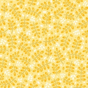 Twigs yellow on light yellow  // small scale 0002 E //  twig leaves leaf dots yellow white mustard