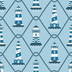 (L) Lighthouse fishing net Upscale Coastal Monochromatic