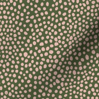 Cashmere Pink hand drawn tiny dots on camo green