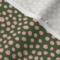 Cashmere Pink hand drawn tiny dots on camo green