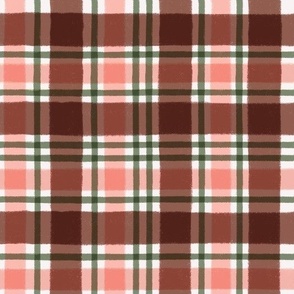 Hand Drawn Gingham Plaid in Espresso Brown, Cashmere Pink & Camo Green