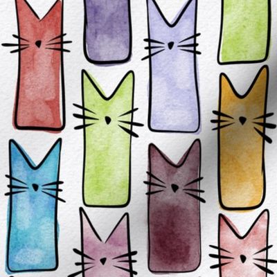 small scale cat - buddy cat multicolored - watercolor adorable cat - cute cat fabric