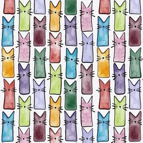 small scale cat - buddy cat multicolored - watercolor adorable cat - cute cat fabric