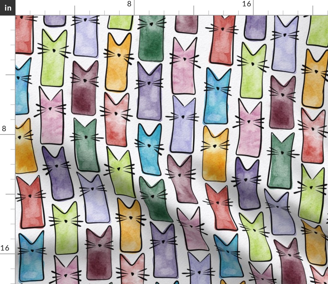 small scale cat - buddy cat multicolored - watercolor adorable cat - cute cat fabric