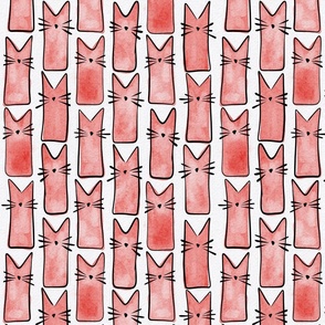 small scale cat - buddy cat coral - watercolor adorable cat - cute cat fabric