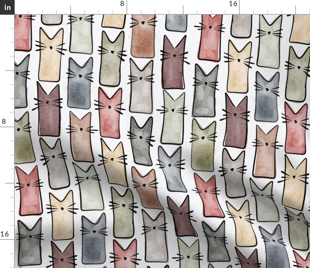 small scale cat - buddy cat earthy - watercolor adorable cat - cute cat fabric