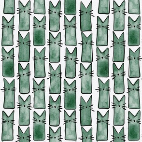 small scale cat - buddy cat emerald - watercolor adorable cat - cute cat fabric