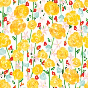Yellow Roses JUMBO Botanical Garden Wallpaper