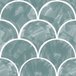 Watercolor Scallops | Large Scale | Teal Blue, Pure White