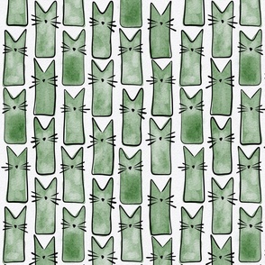 small scale cat - buddy cat kelly green - watercolor adorable cat - cute cat fabric
