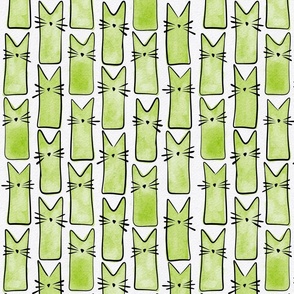 small scale cat - buddy cat lime - watercolor adorable cat - cute cat fabric