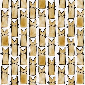 small scale cat - buddy cat mustard - watercolor adorable cat - cute cat fabric