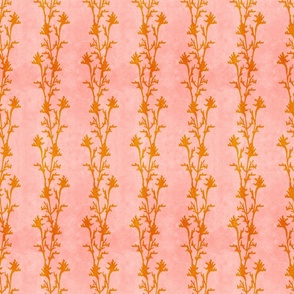 Seaweed Nouveau- Vines- Orange on Pink- Regular Scale