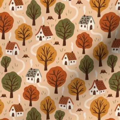 Forest Cottages - Houses and Autumn Trees - Small