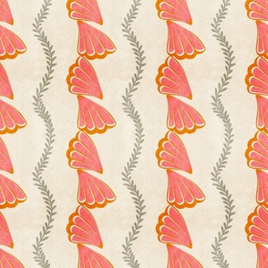 Pen Clam Shell Seaweed Stripes- Pink Orange Tan Gray on Sand White- Regular Scale