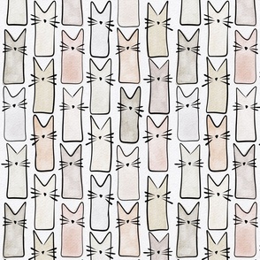 small scale cat - buddy cat neutrals - watercolor adorable cat - cute cat fabric