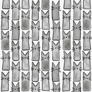 small scale cat - buddy cat pewter - watercolor adorable cat - cute cat fabric