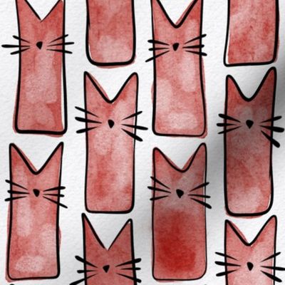 small scale cat - buddy cat poppy red - watercolor adorable cat - cute cat fabric