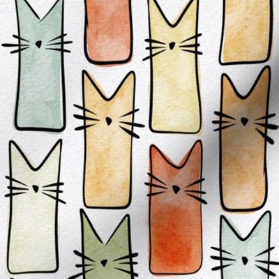 small scale cat - buddy cat vintage - watercolor adorable cat - cute cat fabric