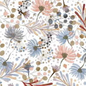 (L) Watercolor Botanicals // Muted Salmon Pink And Powder Blue on White