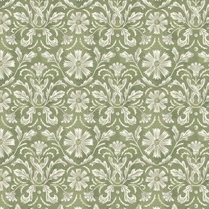 French Country Florals and Leaves in sage green and off white_small 3x3