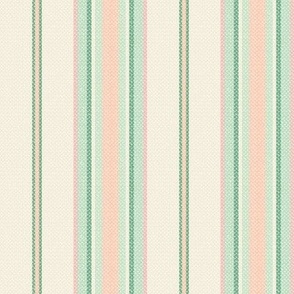 Oxford Stripe - Linen White, Sunlit Coral, Salmon Berry Peach, Pistachio and Stokes Forest Green    (TBS213)