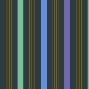 Happy retro Stripes dark blue, periwinkle, mint, moss - L