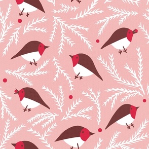 Festive Robins On Soft Pink