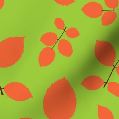 Orange Leaf Branches on Lime Green - Large Scale