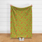 Orange Leaf Branches on Lime Green - Large Scale
