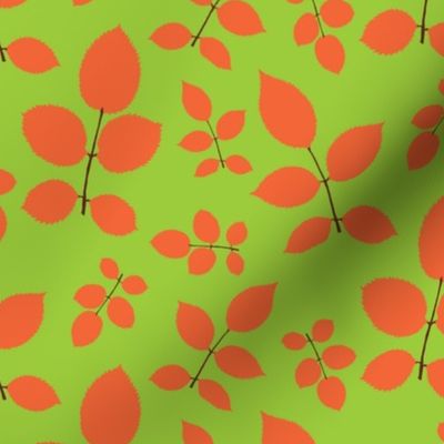 Orange Leaf Branches on Lime Green - Small Scale