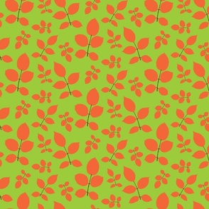 Orange Leaf Branches on Lime Green - Small Scale
